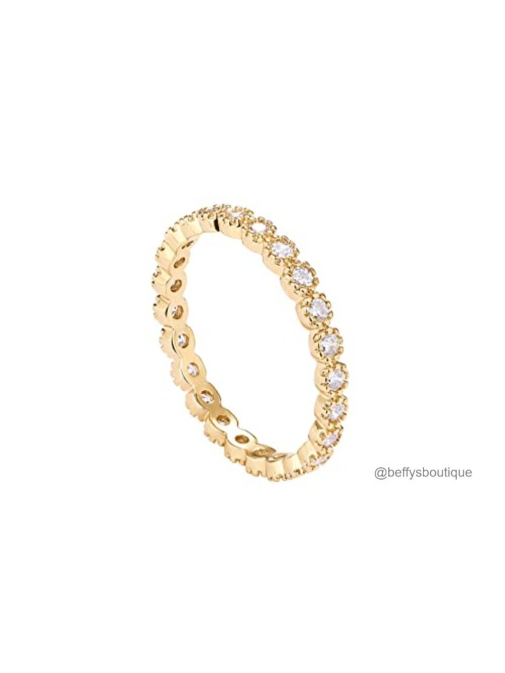 14K Gold Plated CZ Eternity Ring Milgrain Stackable Band Women